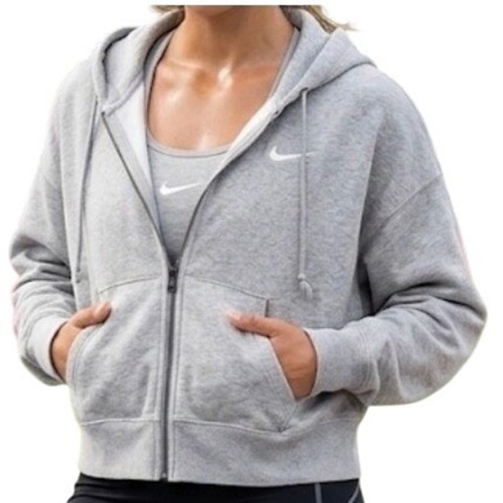 Nike Sportswear Essential Womens Cropped Full Zip Fleece Hoodie Grey BV4122-063